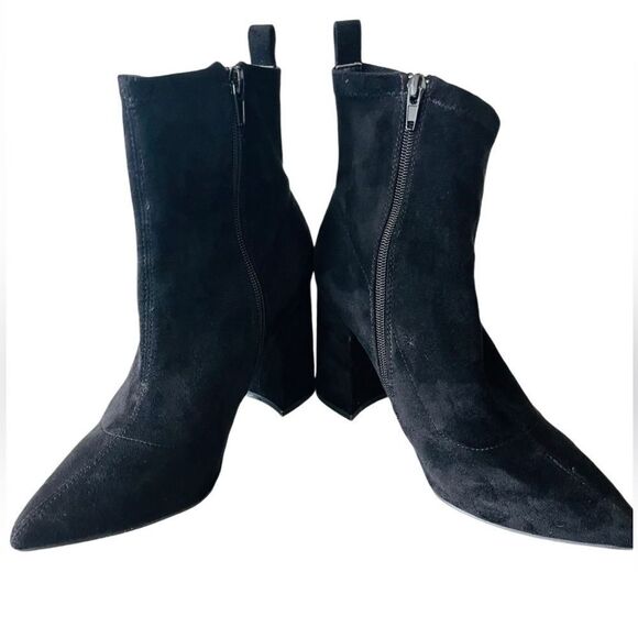 Steve Madden Falona Black Faux Suede Sock Booties Block Heel Size 10 - Picture 8 of 9